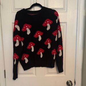 Cider Black Sweater with Red Mushroom Design